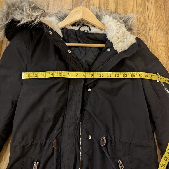 Divided (H&M) Long Warm Winter Coat with Faux Fur Hood, Size 36 - Picture 14 of 15